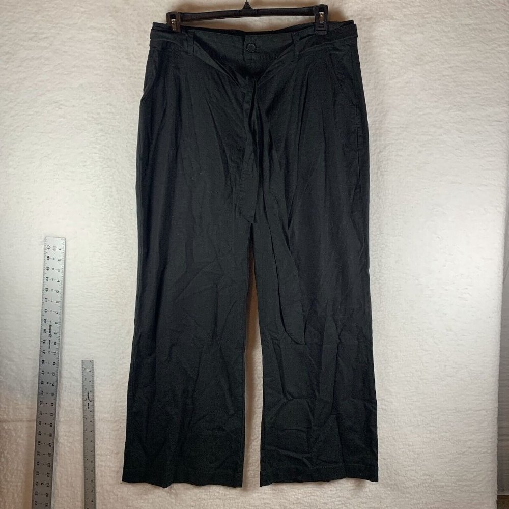 Torrid Pants Womens 12 Black Linen High-Rise‎ Belted Waist Wide Leg Chino 7527